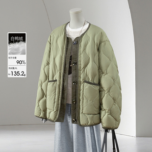 她池单排扣羽绒服2025冬季新款女装撞色拼接宽松款长袖保暖外套