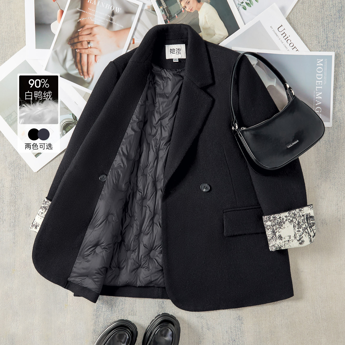 她池宽松款羽绒服2025冬季新款女装通勤气质长袖中长款西装领外套,女装/女士精品,羽绒服,淘宝优惠券,粉丝福利购,淘宝优惠卷