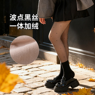 袜波点一体光腿袜 加绒保暖黑透肤连裤 yxy加厚圆点打底裤 秋冬新款