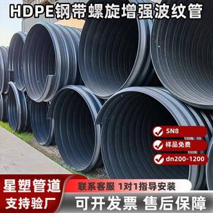 陕西汉中HDPE钢带螺旋缠绕管注塑承插SN8增强聚乙烯排污管厂家