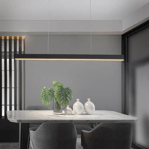 现代简约餐厅吊灯极简餐桌吧台办公室北欧设计师一字led长条灯具
