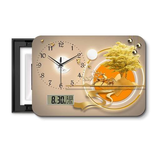 轻奢麋鹿电表箱装饰画带钟表万年历遮挡配电箱电闸盒盖板餐厅