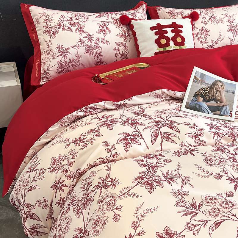 红色婚庆床上四件套喜庆婚被套新婚礼床单床笠结婚嫁轻奢高端床品