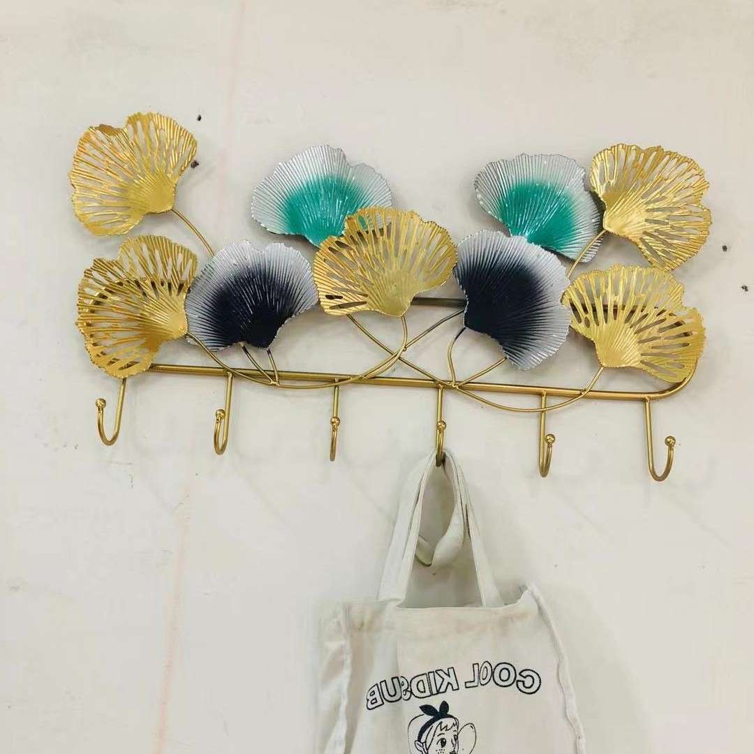 轻奢风挂钩银杏叶铁艺挂衣钩钥匙挂玄关门口装饰衣帽钩