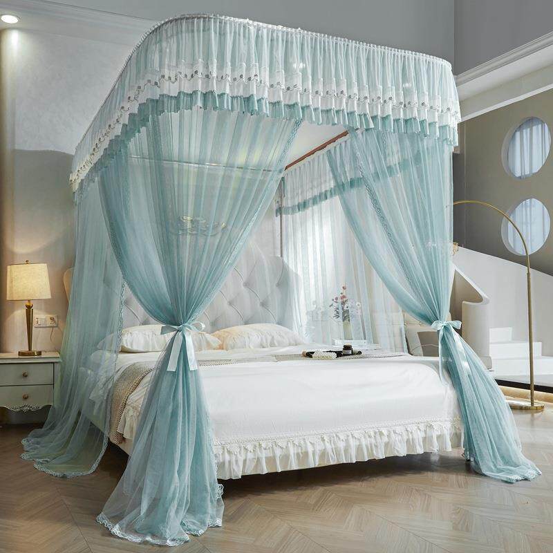 CB#2024新款U型轨道滑轮导轨蚊帐三开门家用加密宫廷落地蚊帐