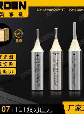 雅登TCT双刃直刀木工刀具电木铣雕刻机开槽铣刀两刃整体刀头1/2柄