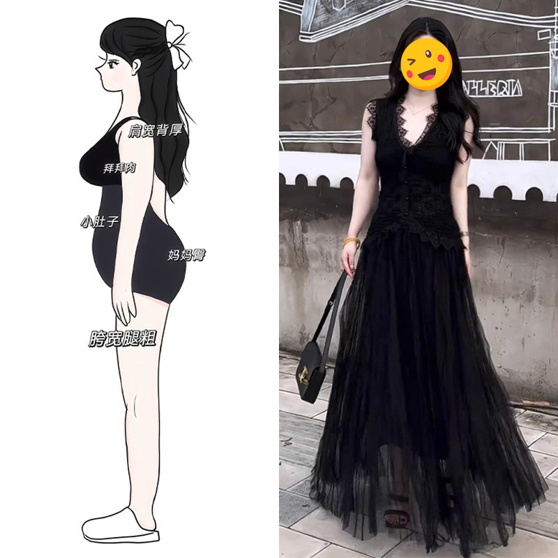 单件/夏贵气感御姐穿搭轻奢感女人味社会黑色蕾丝连衣裙