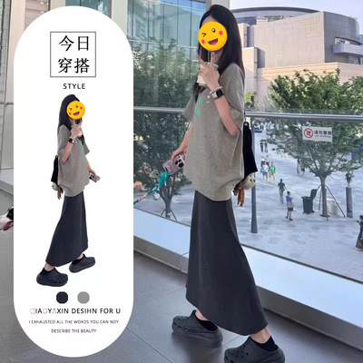 2025夏季穿搭微胖mm慵懒风松弛感时尚设计印花T恤显瘦修身半身裙