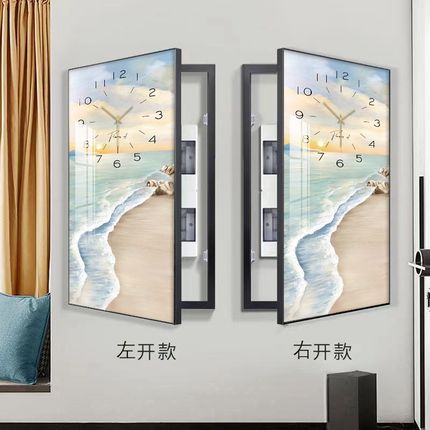 小清新风景大尺寸电表箱装饰画竖版带钟表强弱电箱遮挡壁画免打孔