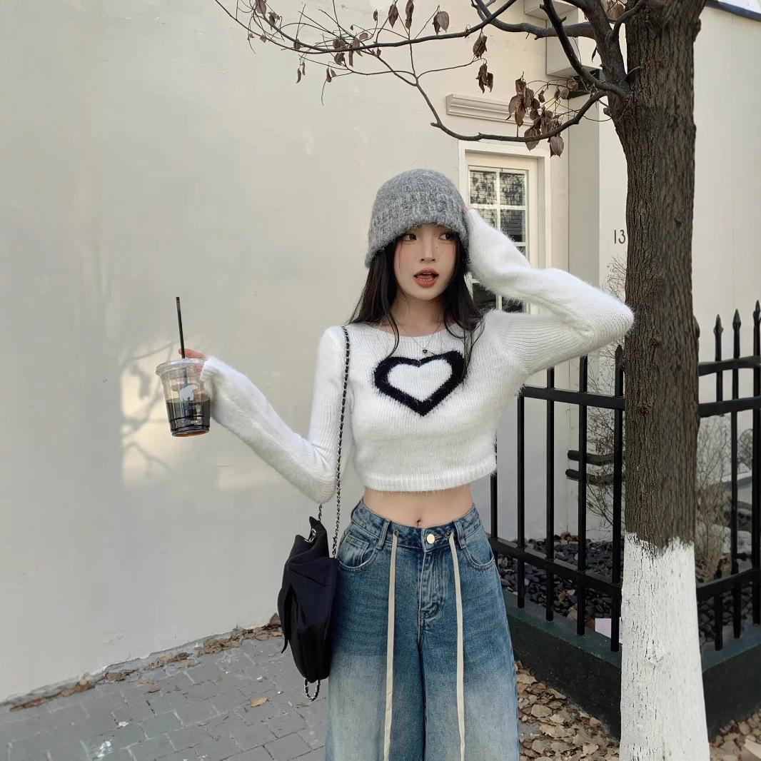 慵懒风爱心水貂绒加厚毛衣女20毛针织衫