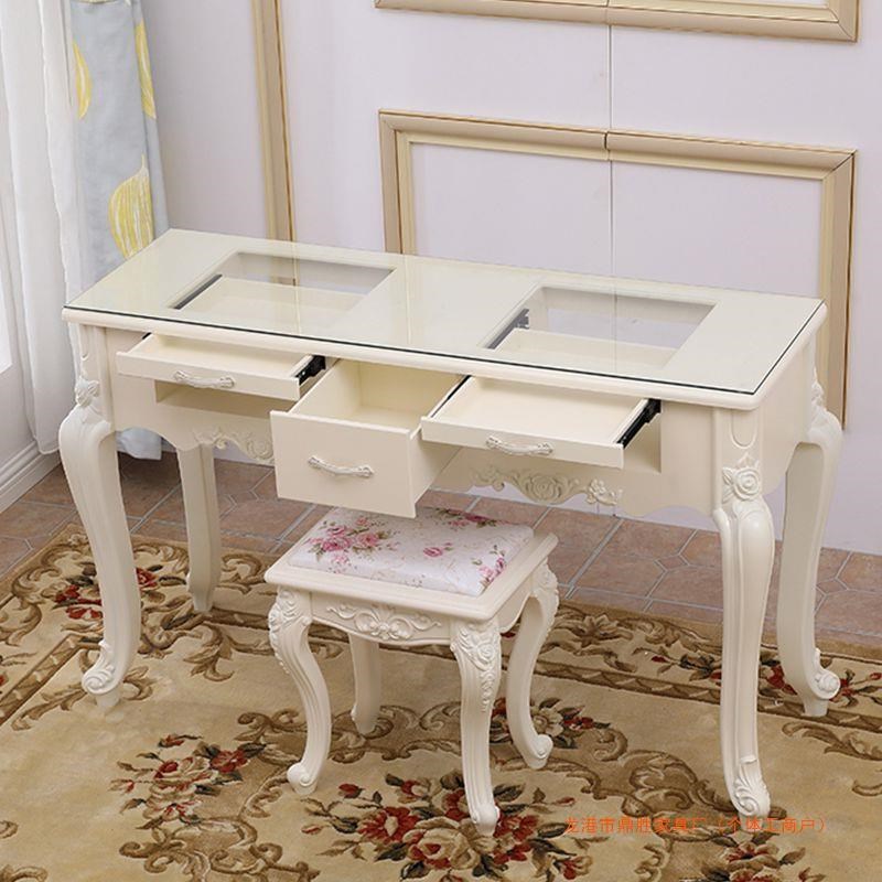 ds欧式电脑桌台式家用田园书桌白色烤漆桌椅简约美甲桌椅组合套装