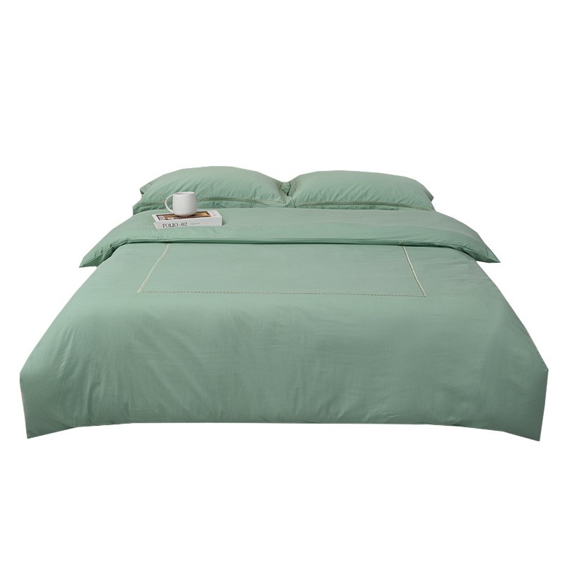 50支磨毛四件套秋冬季加厚重工刺绣纯色长绒棉被套床单