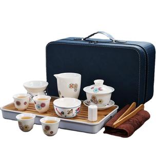 羊脂玉瓷便携式 商务家用logo 旅行茶具套装 中国白陶瓷茶具茶盘套装