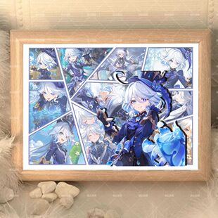 原神周边芙宁娜水晶木质相框摆台照片打印桌面摆件送朋友生日礼物