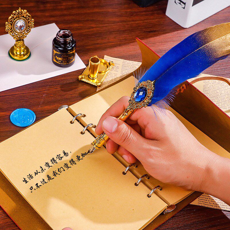 欧式羽毛笔套装带墨水英伦复古蘸水羽毛笔火漆印章学生沾水笔