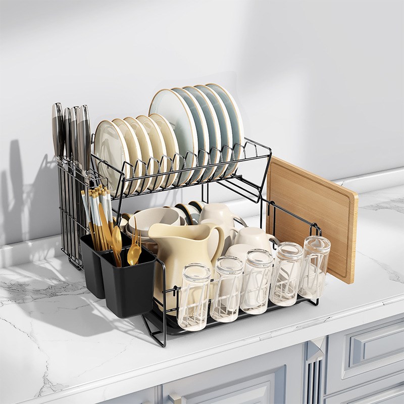 厨房置物架双层沥水碗碟架筷子刀叉餐具沥水架收纳架子