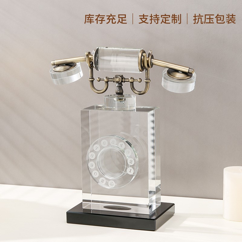 现代轻奢创意复古水晶电话道具样板间售楼处销售中心桌面装饰摆件