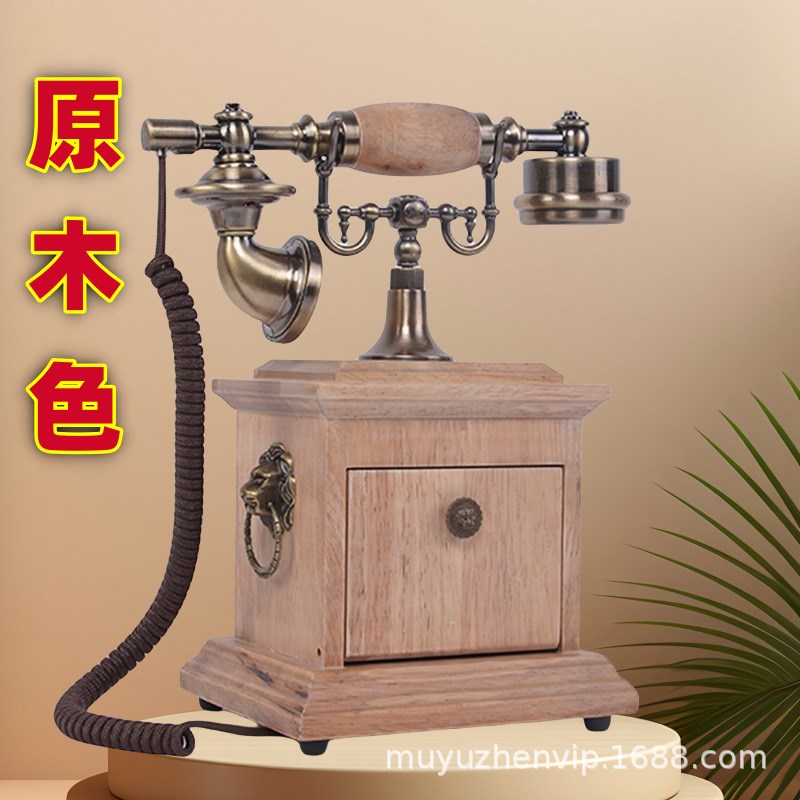 实木复古转盘电话机老式家用座机有线美式仿古中式古董民国电话