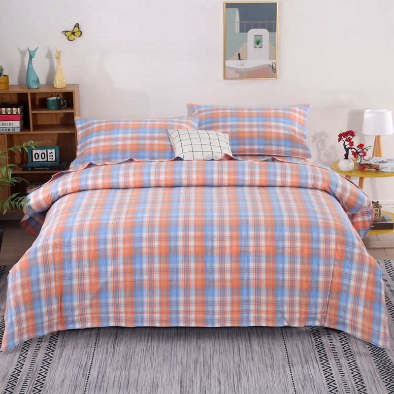 高端床单纯棉格子加厚精梳棉老粗布全棉色织三件套1.5m1.8床炕单2