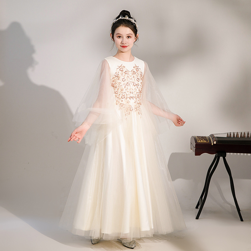 儿童古筝演出服女童舞台钢琴演奏表演服小女孩公主风主持人礼服裙