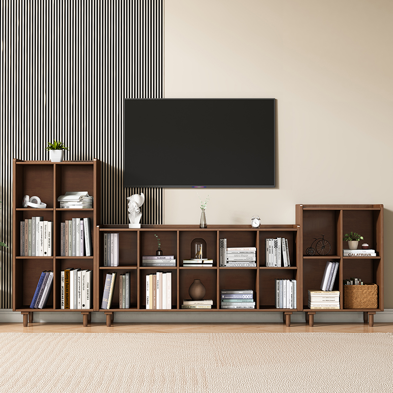 实木矮书柜客厅多层展示架自由组合书架简易落地置物架收纳格子柜