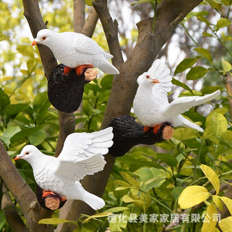户外别墅园林花园小区幼儿园树上装饰仿真小动物树脂鸽子造景挂件