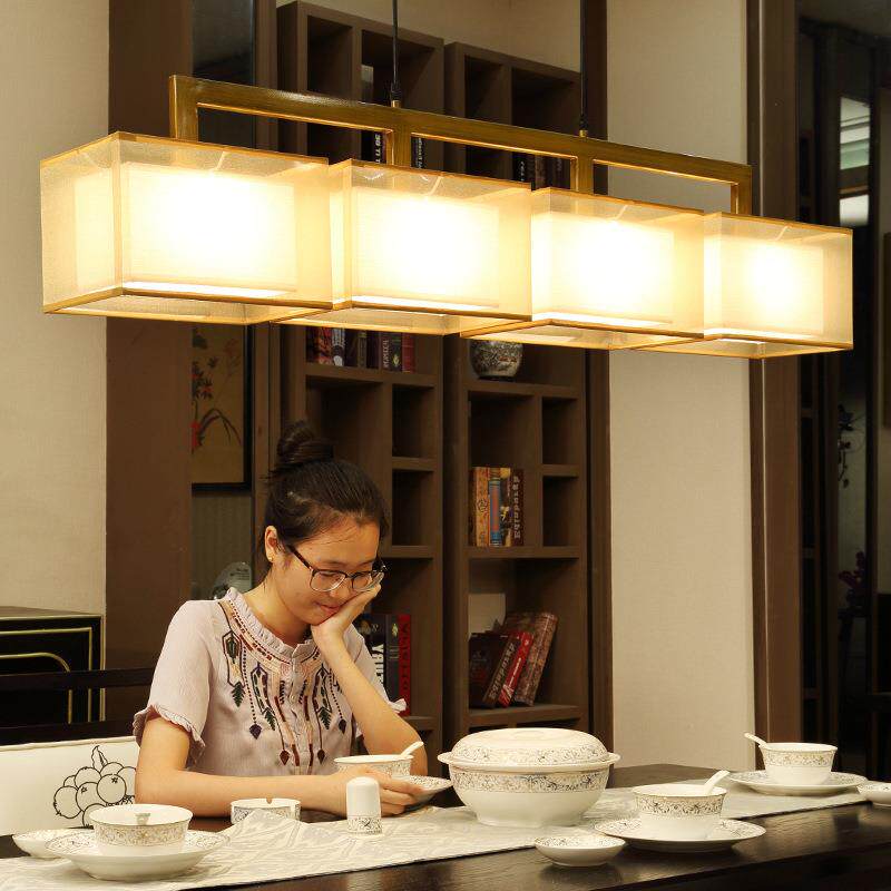 包邮新中式现代简约长方形餐厅吊灯三头书房灯创意饭厅大气餐厅灯
