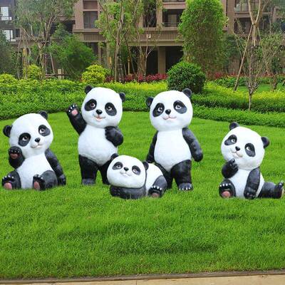 玻璃钢卡通大熊猫雕塑仿真动物小区户外花园草坪装饰园林景观摆件