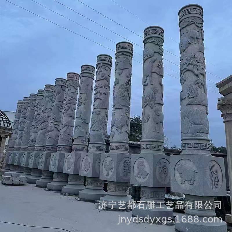 石雕红砂岩文化柱十二生肖二十四孝图腾柱华表罗马柱盘龙柱
