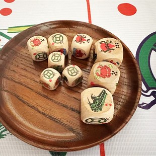 鱼虾蟹青蛙金钱筛子点数骰子木头色子配广告布大木碗潮汕家庭娱乐