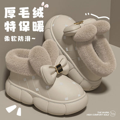 厚底蝴蝶结棉拖鞋女士202