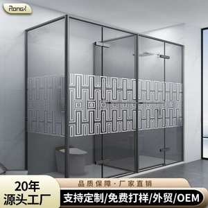 朗司平开门窄边框简约灰色干湿分离淋浴房304不锈钢淋浴加厚玻璃