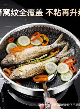 锶伟SIWEI不锈钢316煎锅双面屏不粘锅蜂窝纹全覆盖无涂层家用煎锅