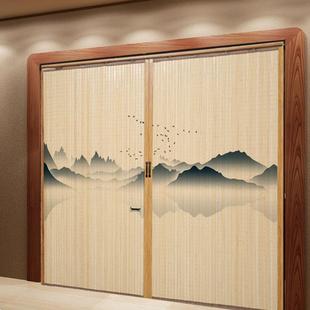 饰茶道遮阳新中日式 竹帘门帘家用折叠推拉门印花装 防风客厅隔断帘