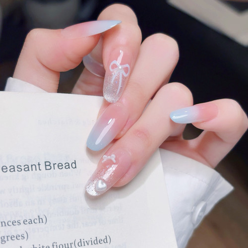 COLORHER奶蓝蝴蝶结渐变美甲