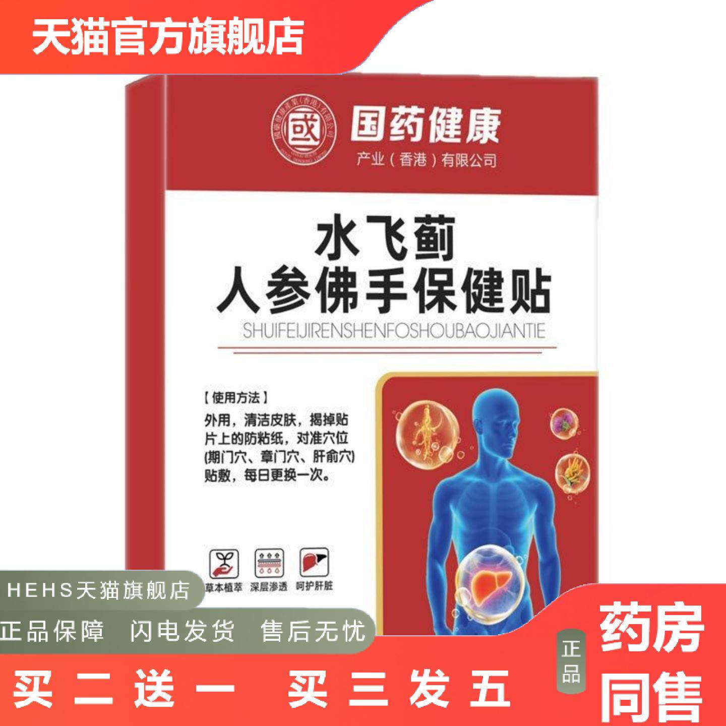 盒装6贴国健康灵芝姜黄葛根三七黄精水飞蓟人参佛手保健贴