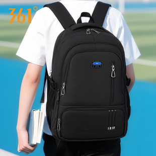 361°书包男生初中生2026新款大容量高中学生背包防水双肩包黑色