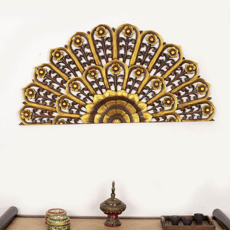 泰国风格墙上立体装饰东南亚雕花板挂饰轻奢墙面挂件餐厅壁饰