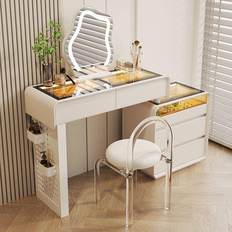 化妆桌高级感氛围感化妆台2024新款卧室实木梳妆台床尾斗柜一体式
