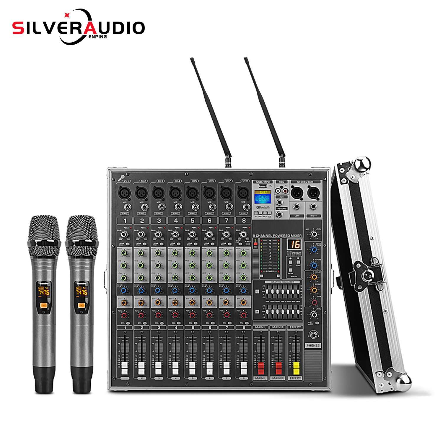 GAX-MK290 专业8路舞台演出大功率有源调音台功放一体机带无线麦