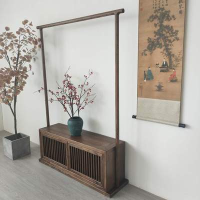 木质衣帽架胡桃木家用新中式客厅落地衣帽架卧室提盒简易衣服架