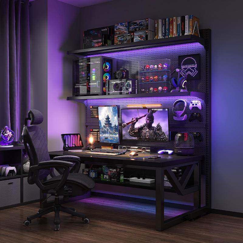 洞洞板电脑桌台式电竞桌子卧室家用落地置物架电竞房桌椅套装书房