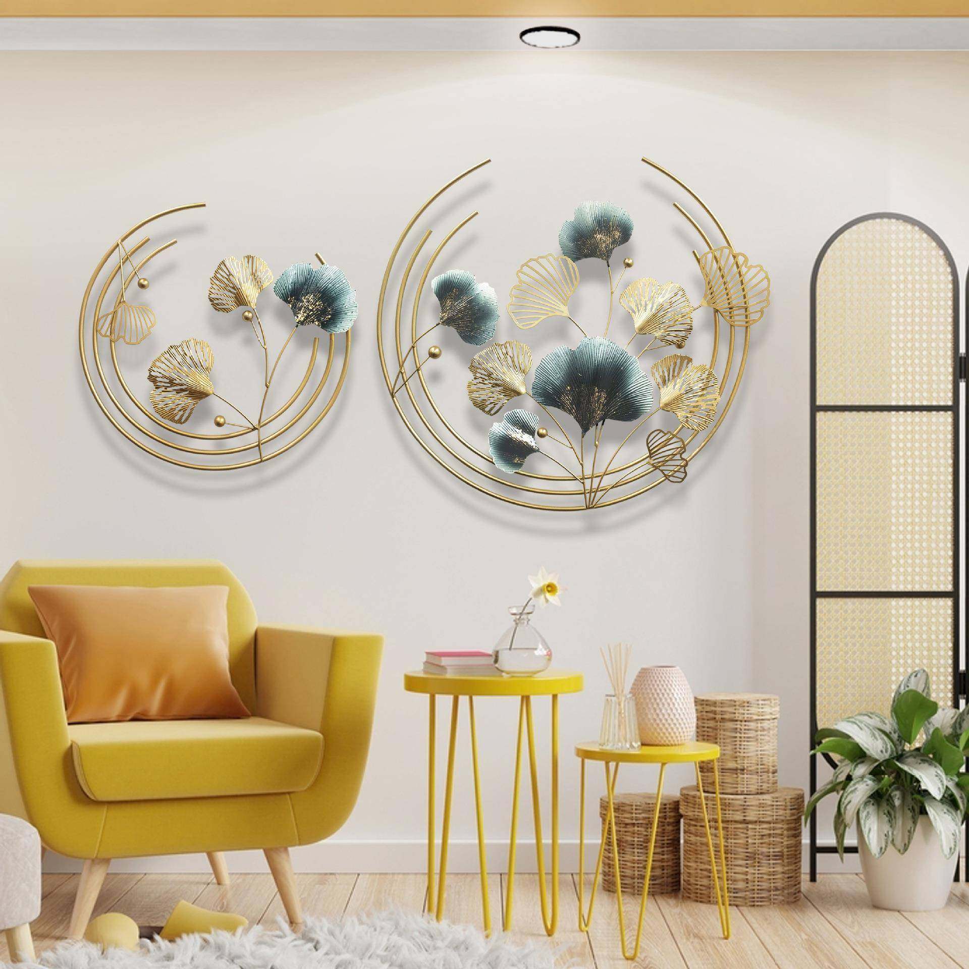 欧式家居客厅背墙立体墙饰创意铁艺银杏叶壁挂件玄关装饰壁饰