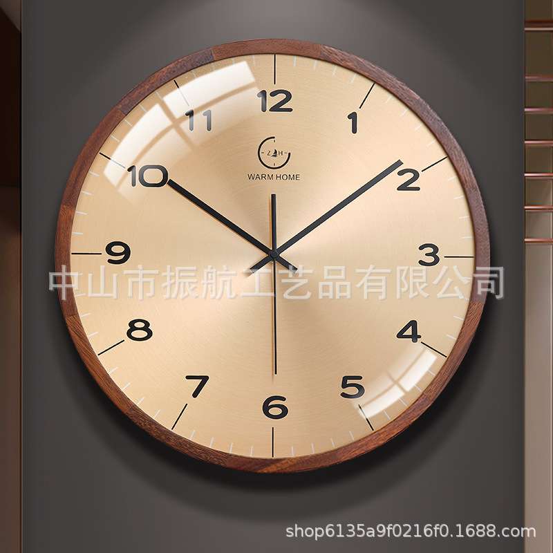 现代简约实木客厅家用挂钟创意2024钟表挂墙时钟大气挂表静音
