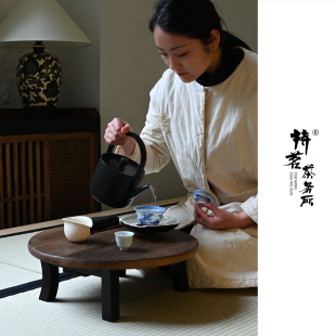 持茗户外方便携圆桌榫卯可拆卸实木露营民宿空间诧寂迷你茶桌台