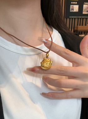 金店同款沙金仿真金招财猫吊坠男女汽车钥匙包包挂件高级感情侣