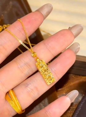 卡纯诗仿真金黄金色沙金四方来财碎冰冰吊坠项链女锁骨链财来运转