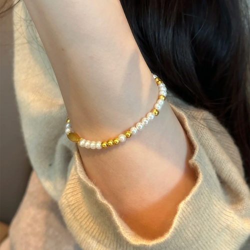 金店同款沙金仿真金小鱼珠珠手链女新款轻奢小众高级感手串串珠