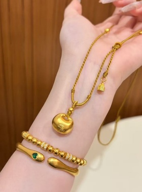 卡纯诗仿金沙金黄金色小胖福毛衣链吊坠项链毛衣链女锁骨链国潮