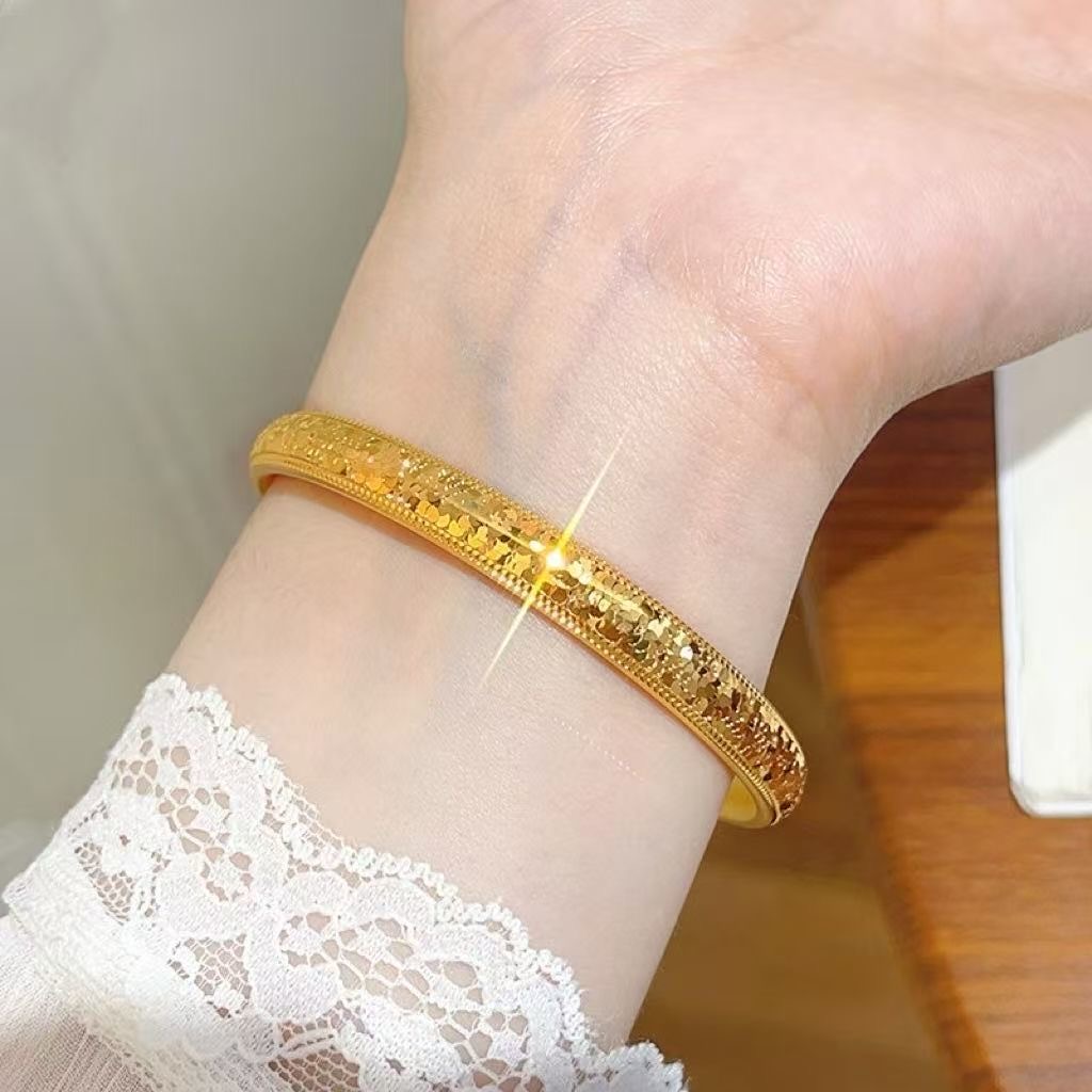 金店同款沙金仿真金泥鳅背碎碎冰手镯女款高级感送女友礼物素圈